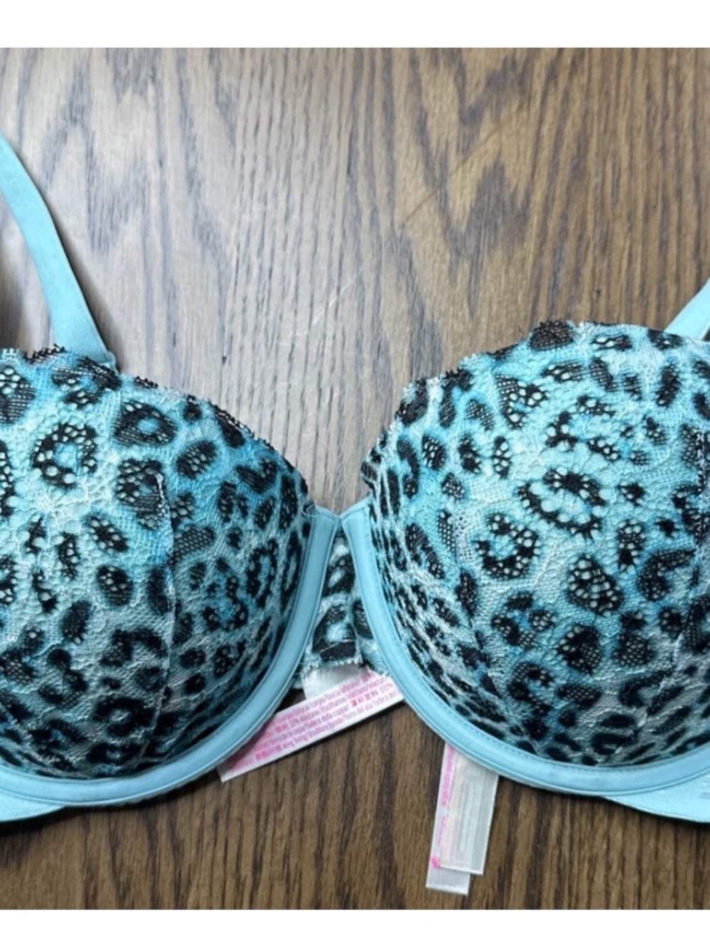 SEAFOAM Green Black VICTORIA'S SECRET UNDERWIRE BRA STRAPS 34DD #1086CL